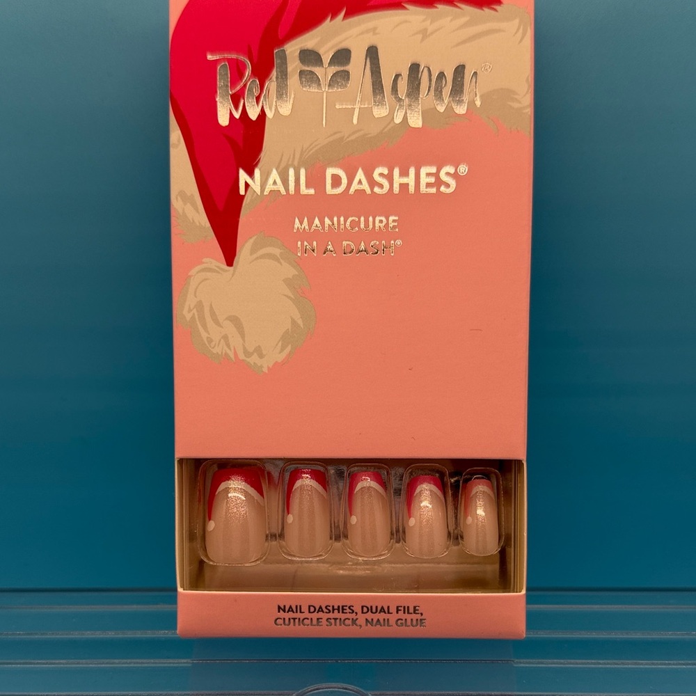 Red Aspen Nail Dashes - Festive Pink and Cream Press-On Nails